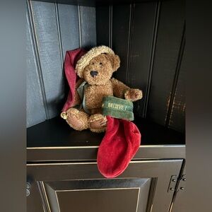 Boyds Bears Christmas plush with a hat and “believe” stocking